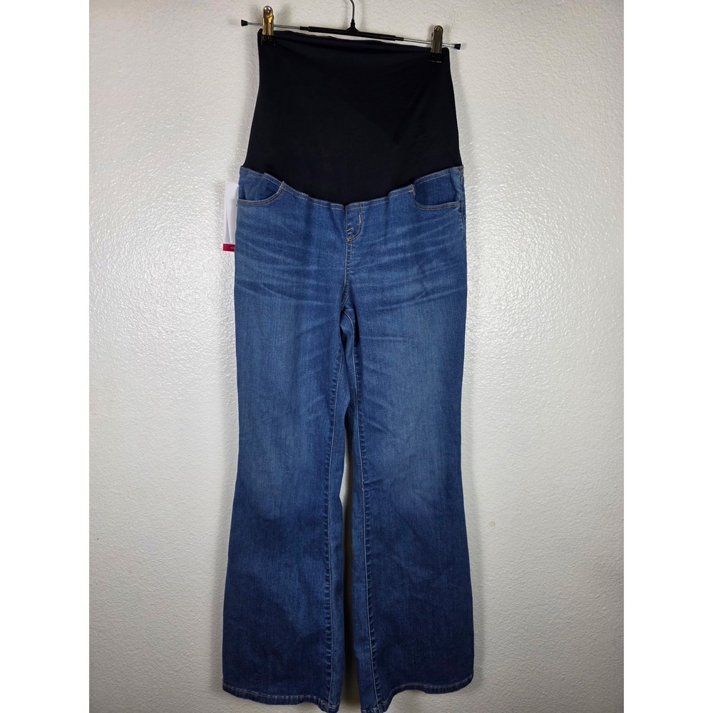 Isabel Maternity Flare Jeans Medium Wash Over Belly Crossover Panel Size 6‎ NEW